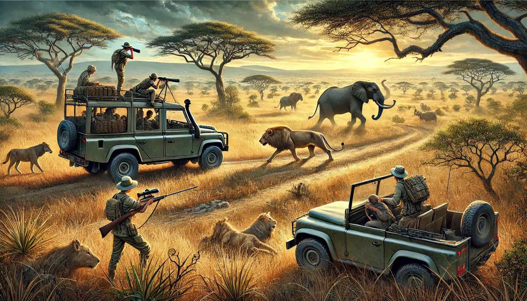 Image illustration of dangerous game hunting on African safari